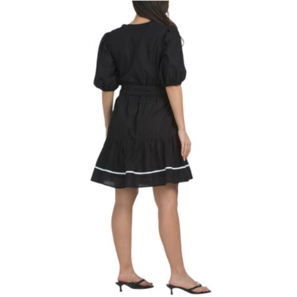 LEA Short Sleeve Contrast Trim Mini Dress With Covered Belt - Picture 2 of 3
